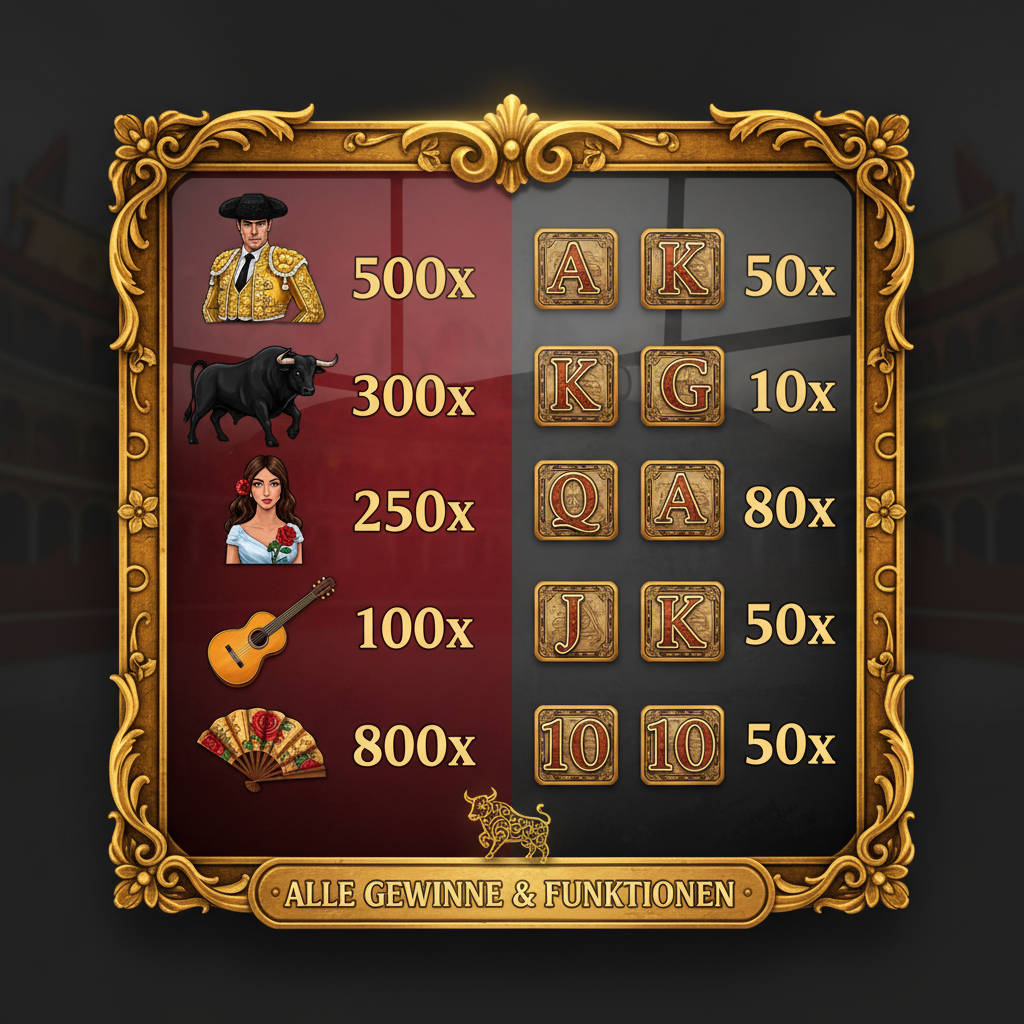 El Torero paytable — alle Symbole und Multiplikatoren